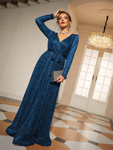 Long Sleeve Wrap A-line Prom Dress